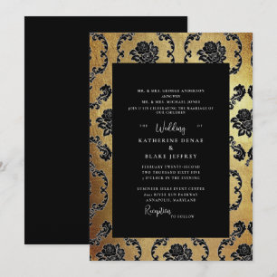 Regal Black & Gold Elegant Both Parents Wedding  Invitation