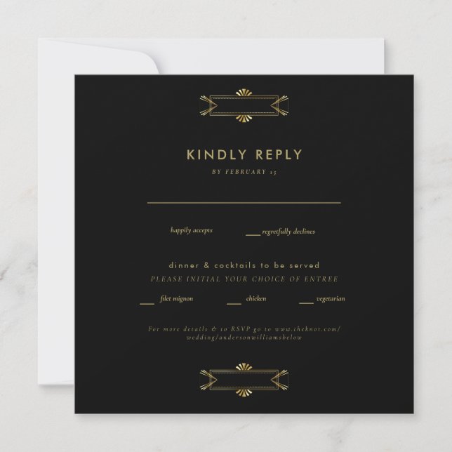 Regal Black & Gold  Square Wedding RSVP (Front)