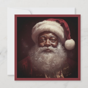 Regal Black Santa White Beard Santa Hat Holiday Card