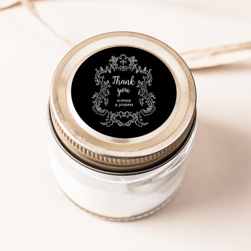 Regal Black  Vintage Baroque Frame Wedding Classic Round Sticker