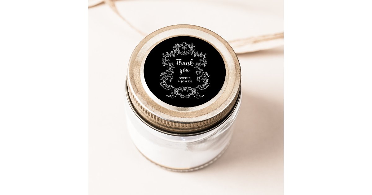 Regal Black | Vintage Baroque Frame Wedding Classic Round Sticker | Zazzle