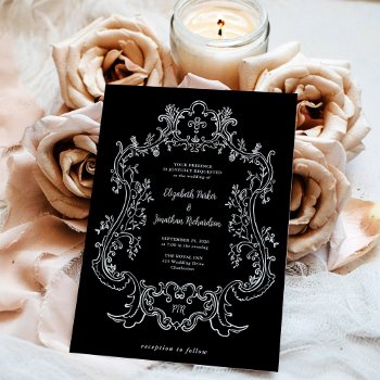 Regal Black | Vintage Baroque Frame Wedding Invitation by Customize_My_Wedding at Zazzle