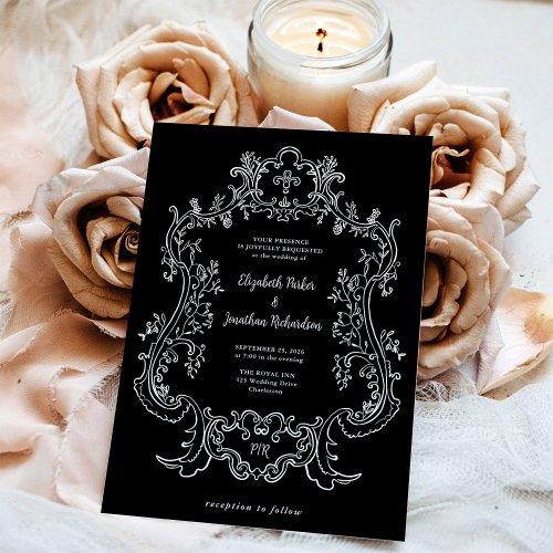 Regal Black  Vintage Baroque Frame Wedding Invitation