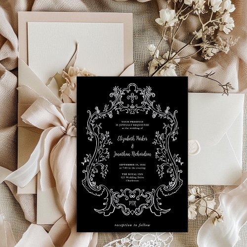 Regal Black  Vintage Baroque Frame Wedding Invitation