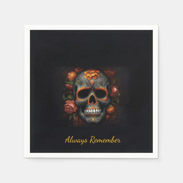 Regal Bloom Sugar Skull, custom Napkins (Front)