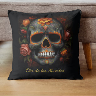 Regal Bloom Sugar Skull, custom Throw Pillow