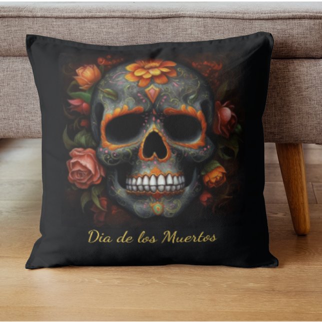Regal Bloom Sugar Skull, custom Throw Pillow (Creator Uploaded)