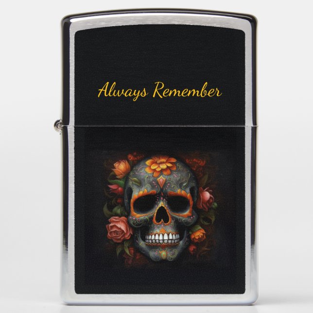 Regal Bloom Sugar Skull, custom Zippo Lighter (Front)