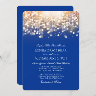 Regal Blue and Gold Bokeh Lights Invitation
