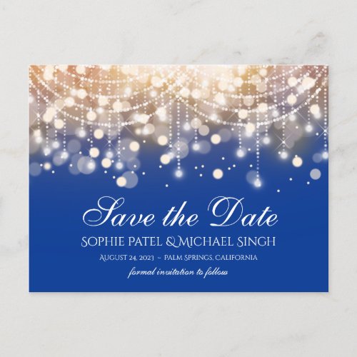 Regal Blue and Gold Bokeh Lights Postcard