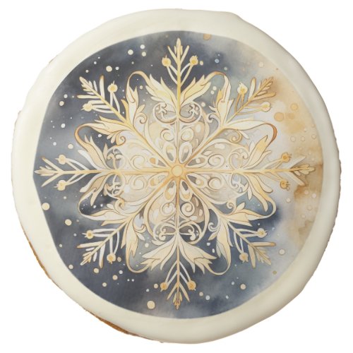 Regal Blue and Gold Snowflakes Sugar Cookie