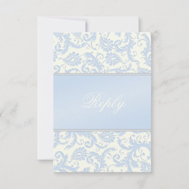 Regal Blue and Ivory Damask Reply Card (Front)