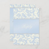 Regal Blue and Ivory Damask Reply Card (Front/Back)