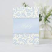 Regal Blue and Ivory Damask Reply Card (Standing Front)
