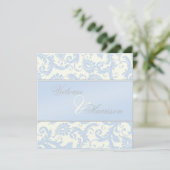 Regal Blue and Ivory Damask Wedding Invitation (Standing Front)