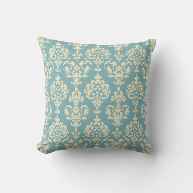 Regal Blue Damask Princesscore Throw Pillow (Front)