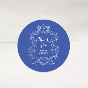 Regal Blue Vintage Baroque Frame Wedding Classic Round Sticker
