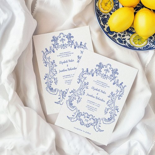 Regal Blue  Vintage Baroque Frame Wedding Invitation
