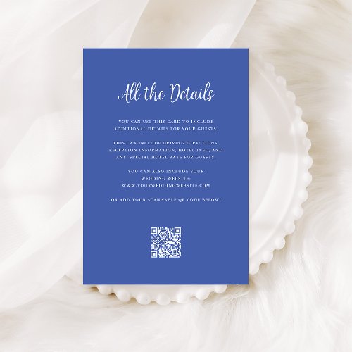 Regal Blue  Wedding Guest Details QR Code Enclosure Card