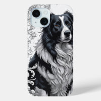 Regal Border Collie with Baroque Floral Frame