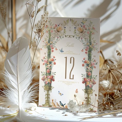 Regal Botanical Wedding Table Number Card