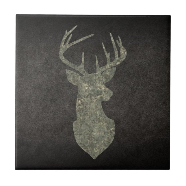 Regal Buck Trophy Deer Silhouette in Camouflage Ceramic Tile (Front)
