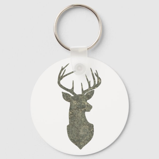 Regal Buck Trophy Deer Silhouette in Camouflage Keychain (Front)