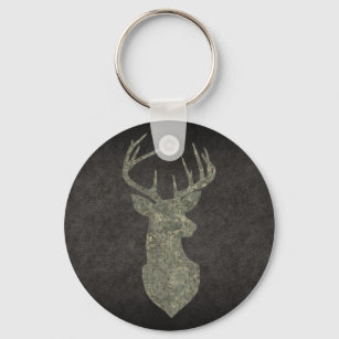 Regal Buck Trophy Deer Silhouette in Camouflage Keychain