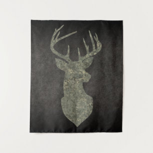 Regal Buck Trophy Deer Silhouette in Camouflage Tapestry