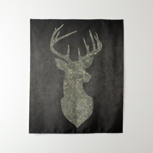 Regal Buck Trophy Deer Silhouette in Camouflage Tapestry