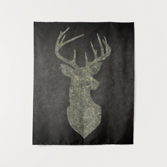 Regal Buck Trophy Deer Silhouette in Camouflage Tapestry (Front)