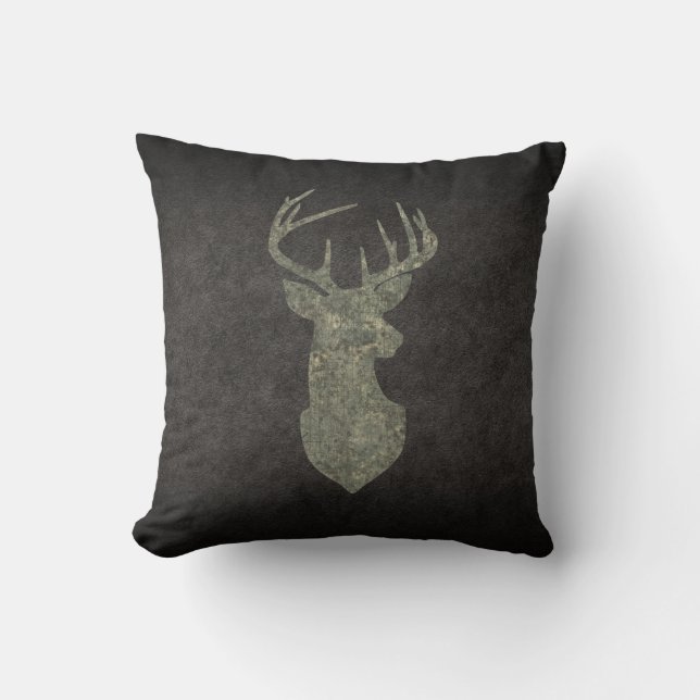 Regal Buck Trophy Deer Silhouette in Camouflage Throw Pillow (Front)
