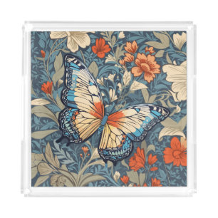 Regal Butterfly Amidst William Morris Floral Acrylic Tray