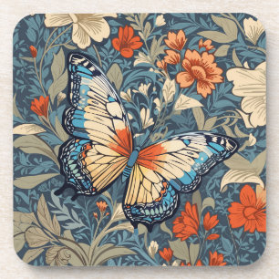 Regal Butterfly Amidst William Morris Floral Beverage Coaster