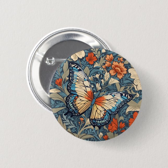 Regal Butterfly Amidst William Morris Floral Button (Front & Back)