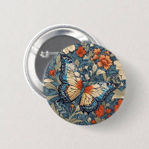 Regal Butterfly Amidst William Morris Floral Button