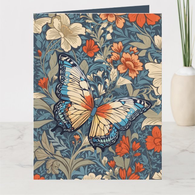 Regal Butterfly Amidst William Morris Floral Card (Front)