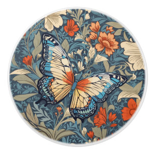 Regal Butterfly Amidst William Morris Floral Ceramic Knob
