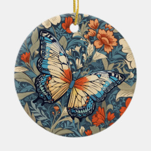 Regal Butterfly Amidst William Morris Floral Ceramic Ornament