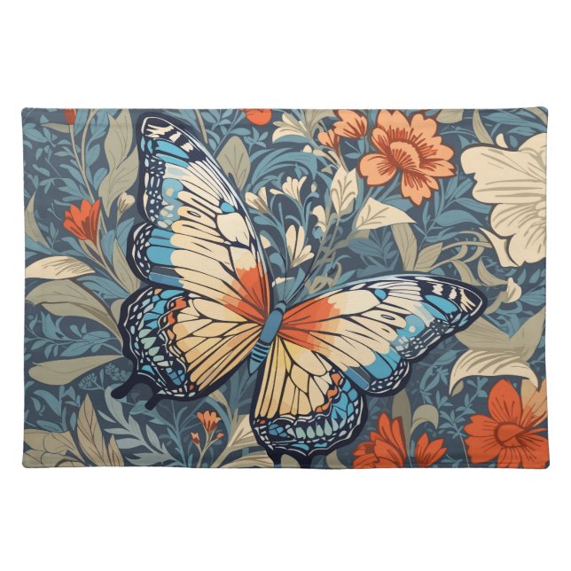 Regal Butterfly Amidst William Morris Floral Cloth Placemat (Front)