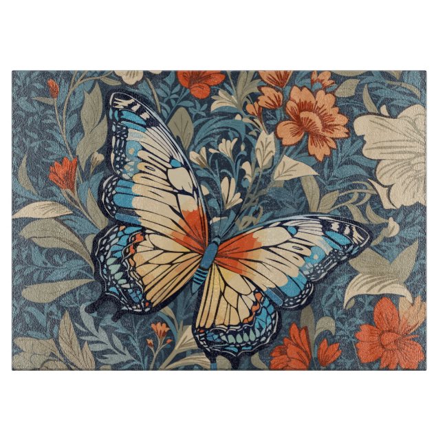 Regal Butterfly Amidst William Morris Floral Cutting Board (Front)