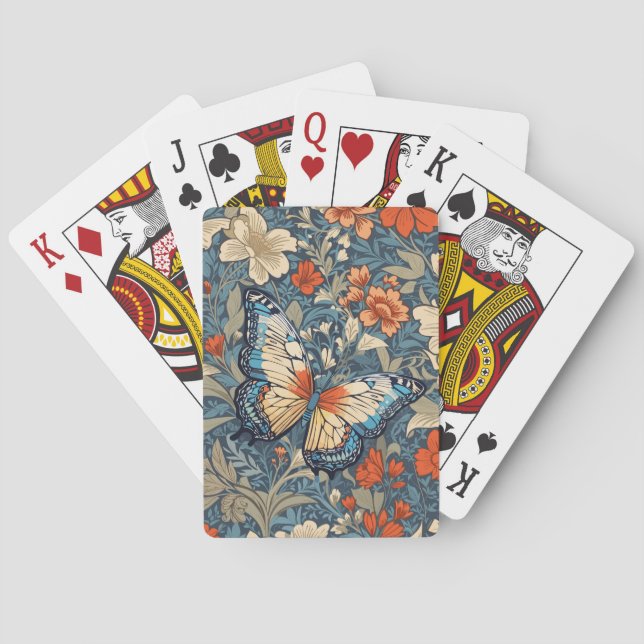 Regal Butterfly Amidst William Morris Floral Poker Cards (Back)