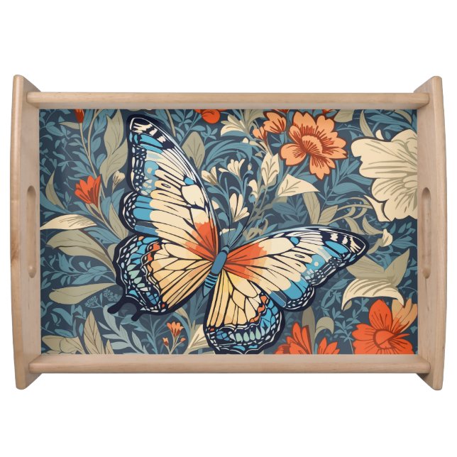 Regal Butterfly Amidst William Morris Floral Serving Tray (Front)