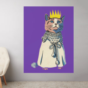 Regal Cat in Crown and Robe Vintage Pop Art Graphi Wall Decal