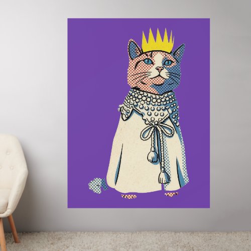 Regal Cat in Crown and Robe Vintage Pop Art Graphi Wall Decal