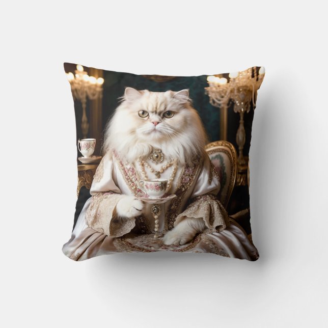 Regal Cat in Gown Throw Pillow (Front)