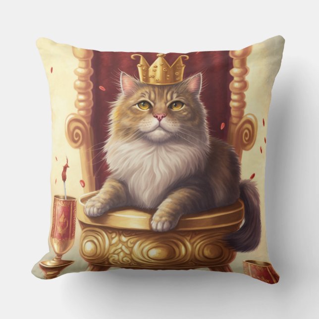 Regal Cat Throne Throw Pillow (Front)