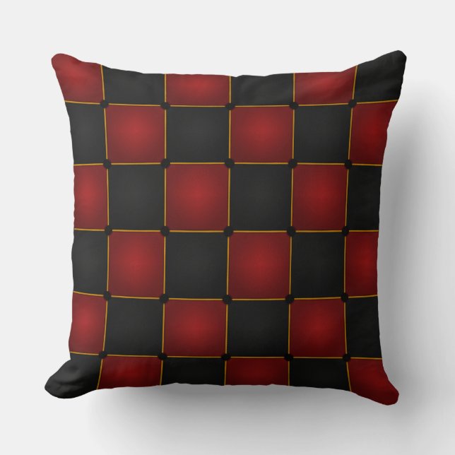 Regal Checkered Throw Pillow with Gold Trim (Front)