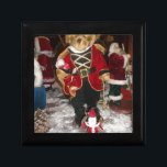 Regal Christmas Teddy Bear Holiday Art Print Jewelry Box<br><div class="desc">Regal Christmas Teddy Bear Holiday Art Print Step into a winter wonderland with this festive holiday-themed design featuring a regal teddy bear dressed in a luxurious red and gold military-style coat. Surrounded by Santa Claus figures and charming seasonal décor, this enchanting Christmas scene captures the magic of the holidays. Perfect...</div>