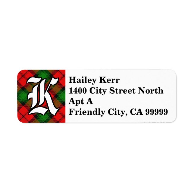 Regal Clan Kerr Tartan Monogram Label (Front)